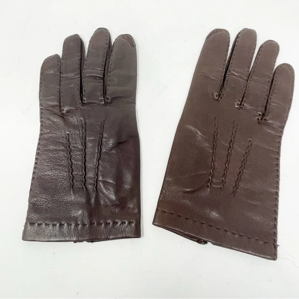 Vintage Women’s Brown Leather Lined Whip Stitch Gloves Size Large Philippines